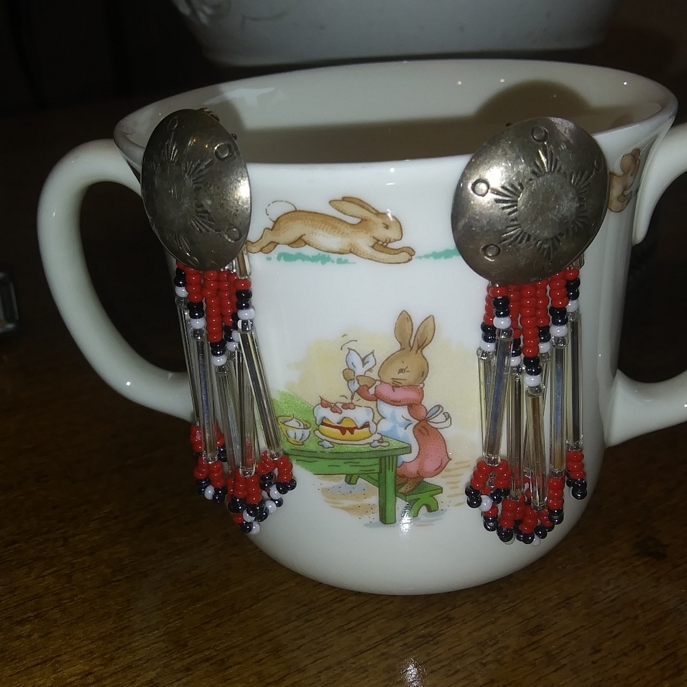 Sterling Beaded Dangling Earrings/ Signed